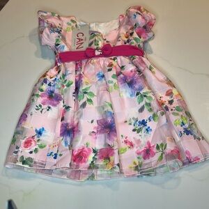 NWT Fashion Kids Pink Floral Short Sleeve Party Dress Size 1